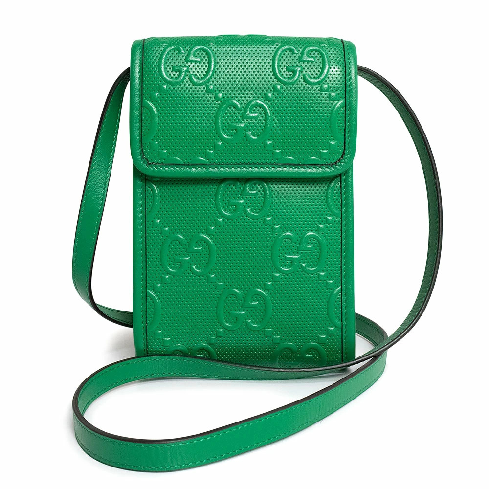 GUCCI GG Embossed Leather Green Shoulder Bag Crossbody